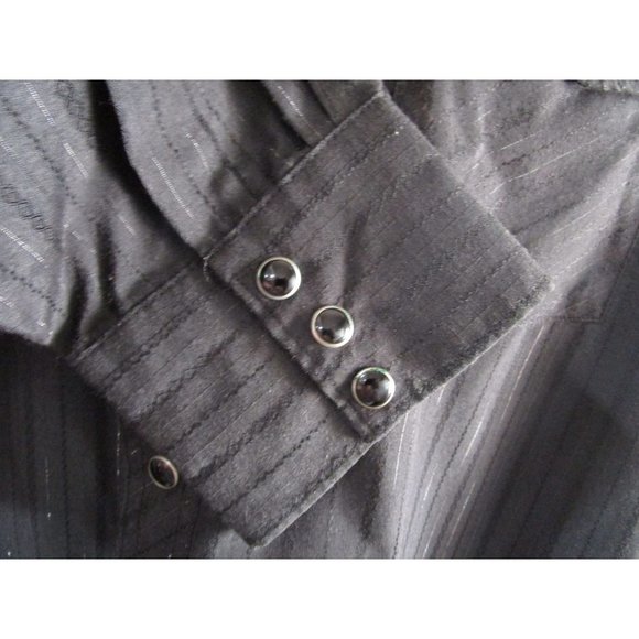 Saxifon USA Black Metallic Thread Jet Black Cabachon Snap Wester Shirt XL GUC - Picture 5 of 16